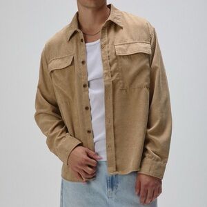 RSQ Oversized Long Sleeve Corduroy Shirt Sz Medium Tan Button Up